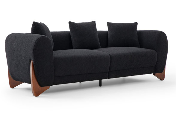 Modern Sherpa Sofa with Wood Wedge Legs, Black