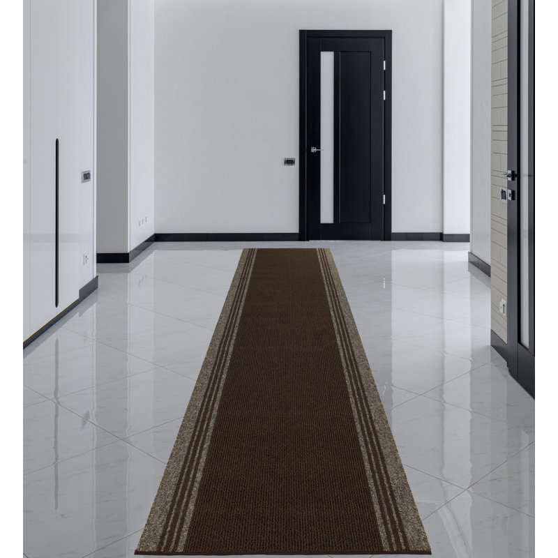 Custom Size Runner Rug Solid Border Brown Berber Style Indoor/Outdoor Non Slip Latex Backing, Runner 2'2" x 5'