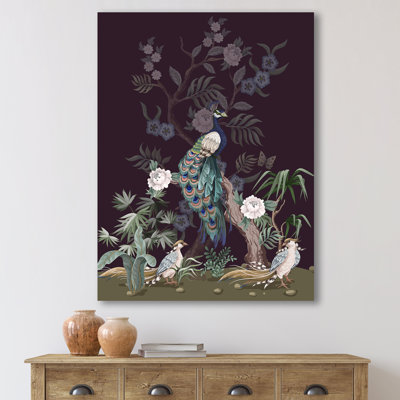 Chinoiserie avec oiseaux et pivoines V - Peinture sur toile