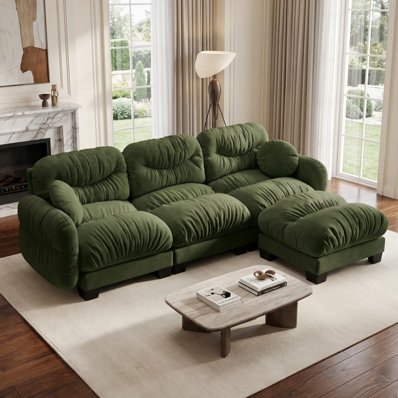 Canapé d'angle modulaire Cloud de 295 cm (116,1 po), canapé 3 places en forme de L en tissu chenille haut de gamme avec pouf amovible, canapé surdimensionné en peluche rembourrée pour petit salon d'appartement