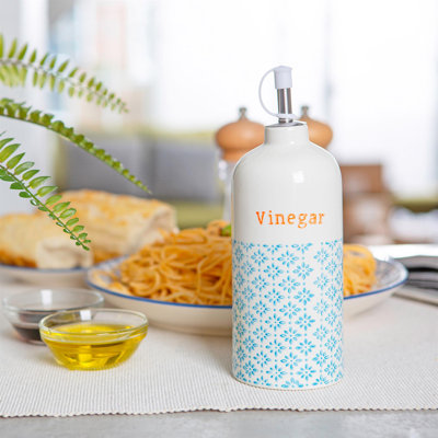Nicola Spring - Hand-Printed Vinegar Pourer Bottle - 500ml - Blue