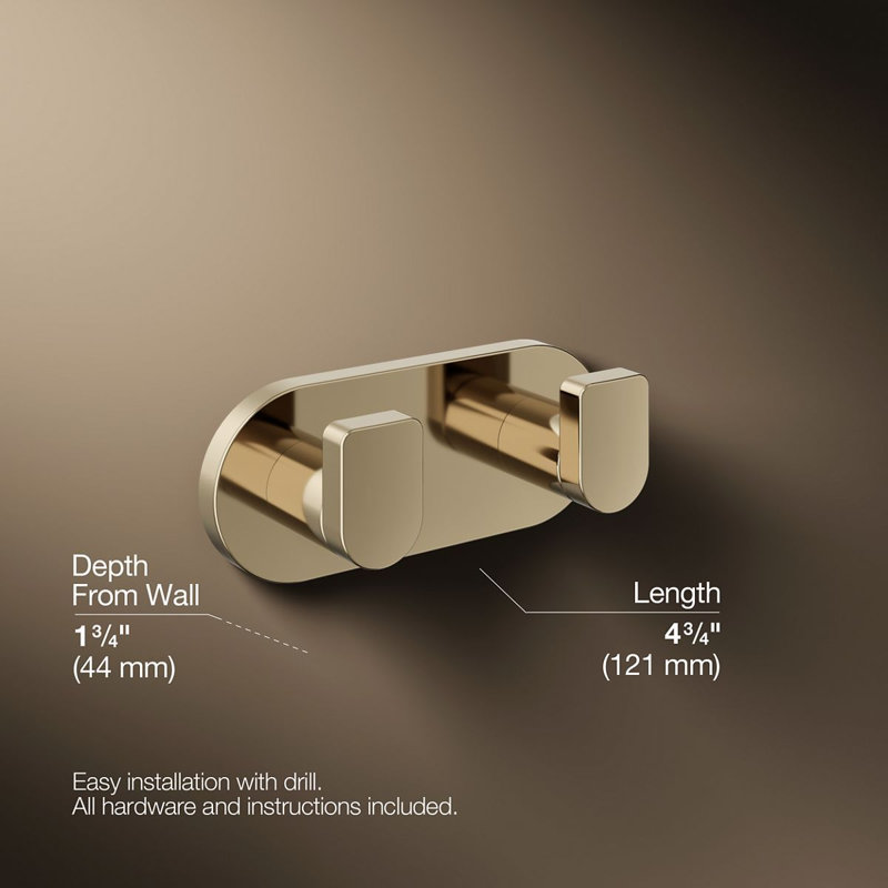 Composed® Wall Mounted Double Robe Hook, Gold