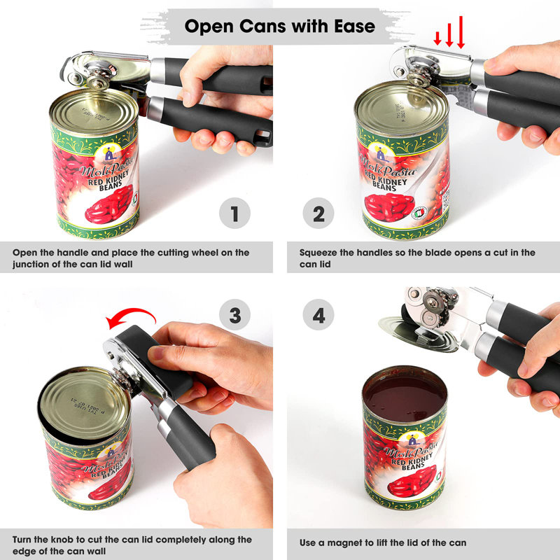 Black Stainless Steel Manual Can and Bottle Opener with Magnet