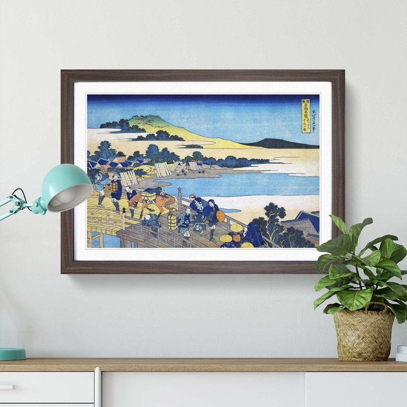 Fukui Bridge in Echizen Province by Katsushika Hokusai - Picture Frame Painting Print, Walnut Framed, 36cm H x 48cm W x 2cm D