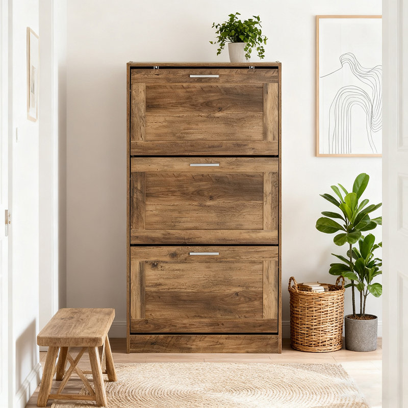 Kirksville 8 Pair Flip Down Shoe Storage, Natural Brown