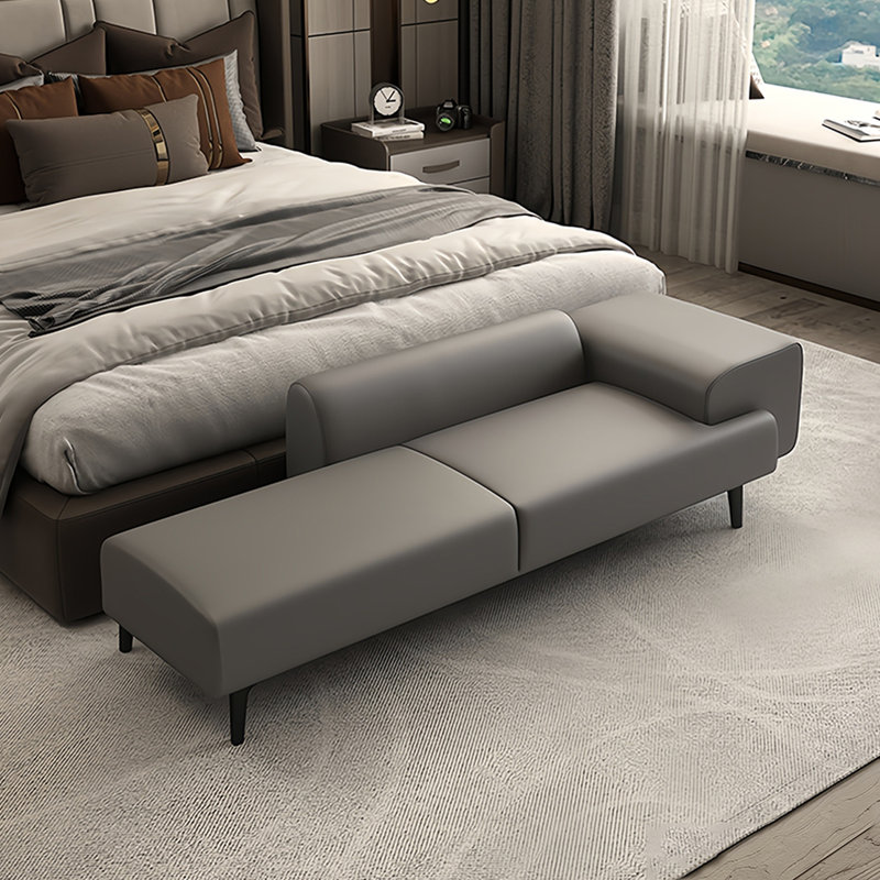 Banc rembourré en cuir véritable Shivaan, Gris clair