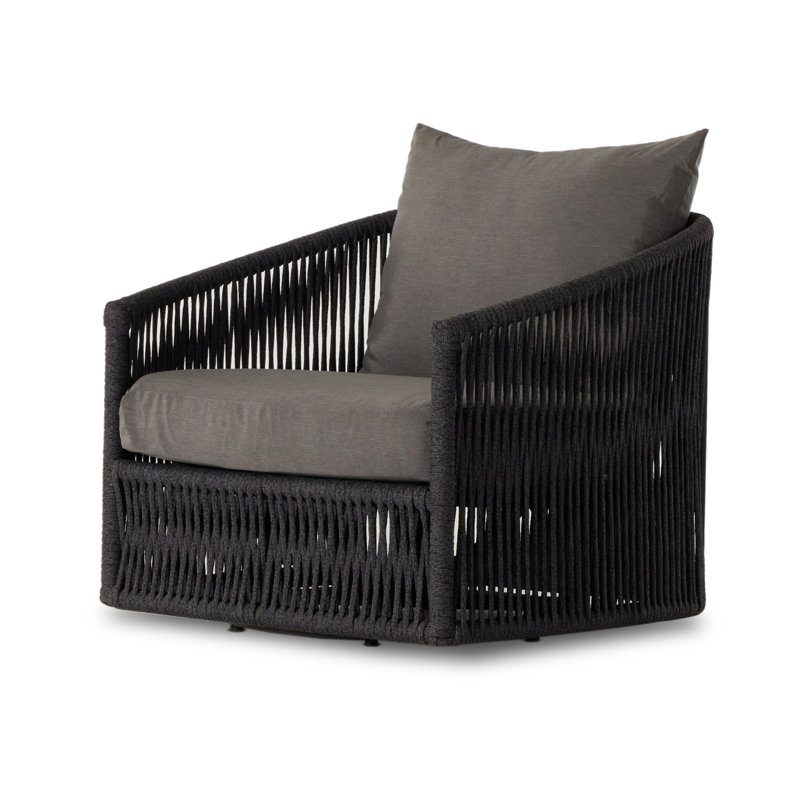 Porto Outdoor Swivel Lounge Chair, Venao Charcoal, Thick Dark Gray Rope