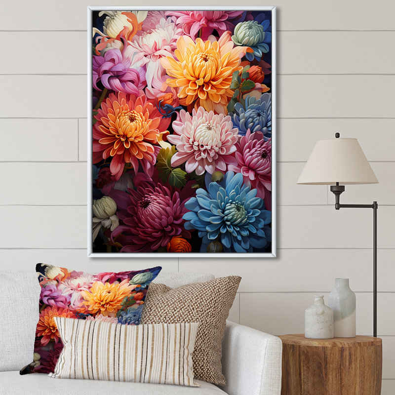 «Mums With Leur Caractéristique», reproduction sur toile, Cadre flottant blanc, H 32 po x l 24 po x P 1 po