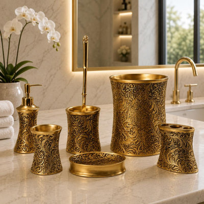 Classic Black 6-Piece Bathroom Accessory Set with Soap Dispenser, Tumbler & Wastebasket