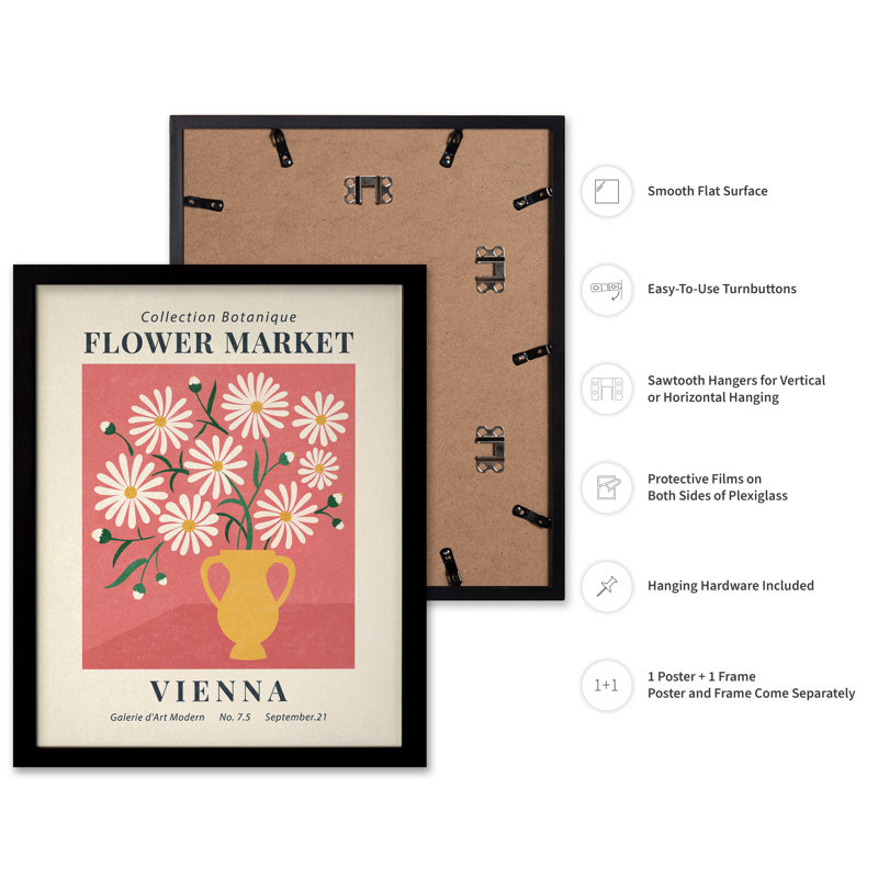 Marché aux fleurs de Vienne n ° 1, Cadre noir, Affiche, H 08 po x l 10 po