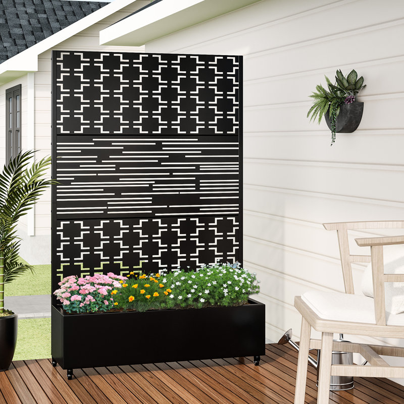 Boîte à fleurs d'extérieur individuelle en métal rectangulaire avec treillis pour plantes grimpantes