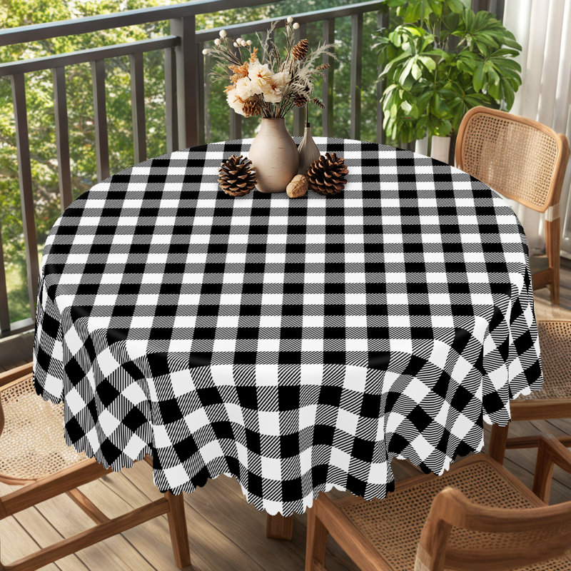 1 nappe à imprimé quadrillé noir et blanc, nappe ronde et rectangulaire, nappe pour fêtes, nappe ronde pour décoration extérieure, accessoires de cuisine, cadeaux de nappe de style maison de campagne
