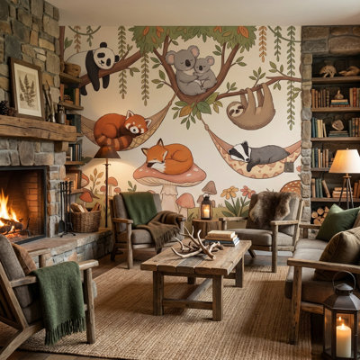 Murale forêt fantaisiste avec papier peint forêt