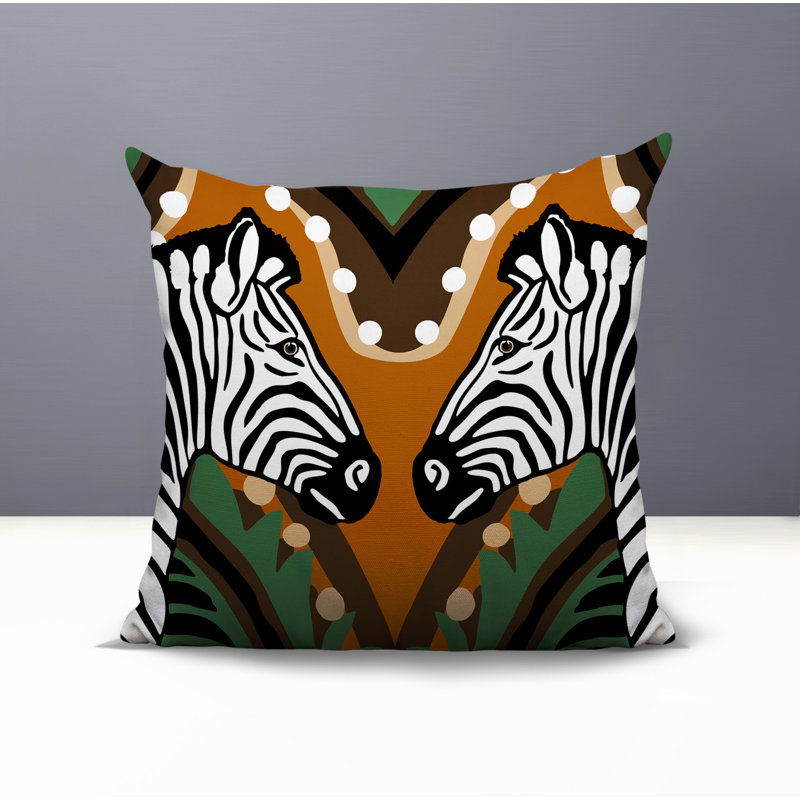 Oreiller carré réversible intérieur / extérieur Kondy Zebra, Square 17" H x 17" W x 4.5" D, Orange
