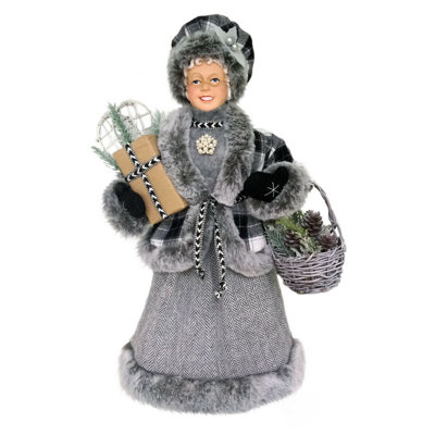 Stylish Plaid Checkered Mrs. Claus Standing Christmas