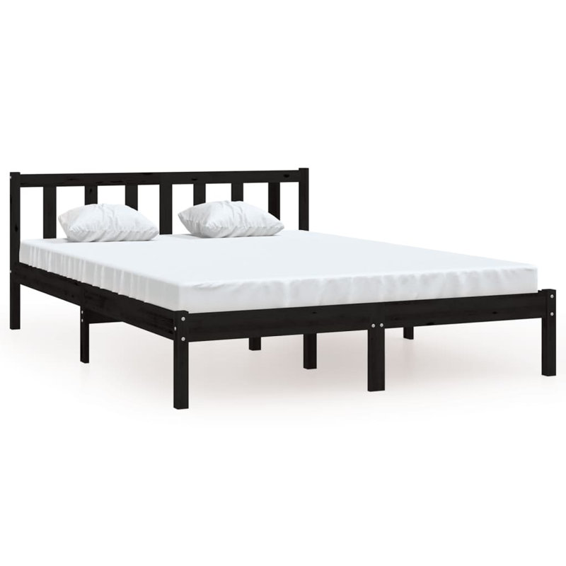 Deron Solid Wood Bed, Double (4'6), Black