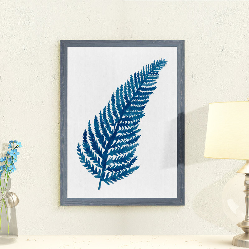 Indigo botanica iv-reproduction d’art encadrée, Toile avec cadre gris, H 32 po x l 44 po x P 1,3 po