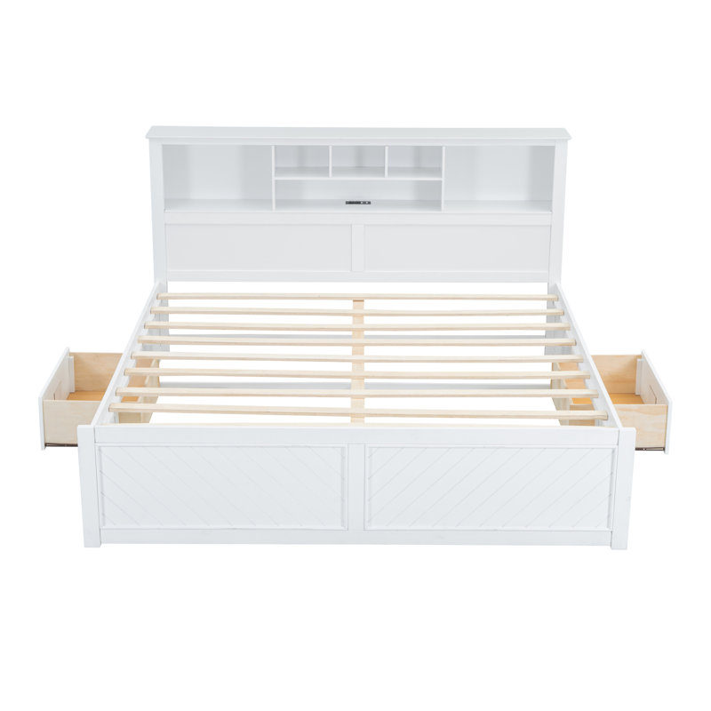 Lit blanc très grand avec options multiples et tête de rangement multifonctionnelle avec rangement, tiroirs - Pratique de luxe