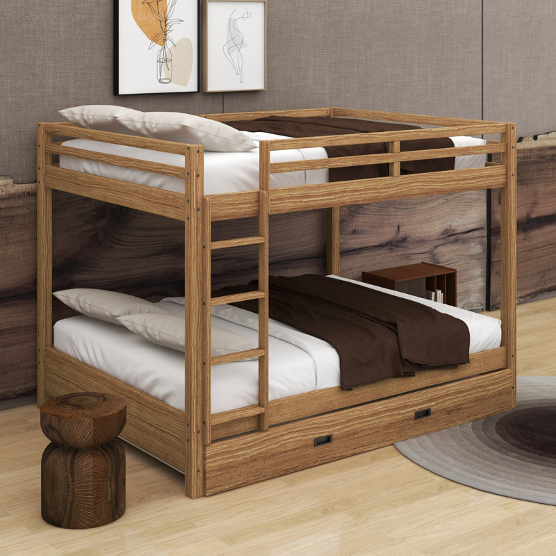 Lit superposé en bois grand avec échelle et lit gigogne, Bois