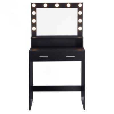 Bureau de coiffeuse spacieux avec miroir de style hollywoodien à 11 ampoules et rangement