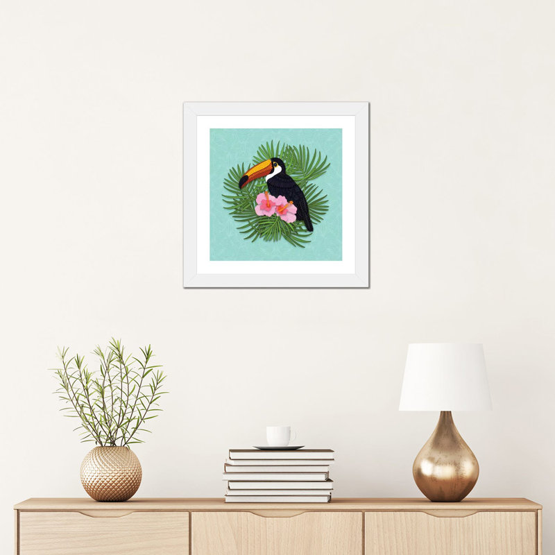«Toucan Summer» par Angelika Parker, impression, Papier encadré blanc, Blanc, H 16 po x l 16 po x p 1 po