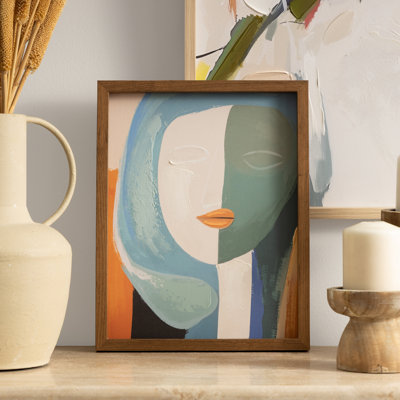 Cole and Grey Canvas Impressionist Woman Multi Coloured Living Room Framed Wall Art with Brushed Paint Strokes and Brown Frame