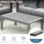 Table basse de jardin 109 x 61 cm, structure en métal gris, plateau imitation bois, montage et installation rapides. Résistante à la rouille et au soleil.