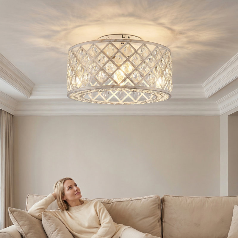 Ventilateur de plafond encastré de 19,6 pouces avec ensemble de luminaire, ventilateur de plafond en cristal avec télécommande, convient aux salons et aux chambres à coucher. - Ampoule vendue séparément.