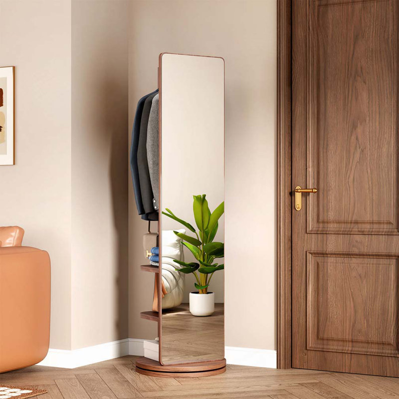 Portemanteau pivotant sur 360 ° avec miroir, Noyer