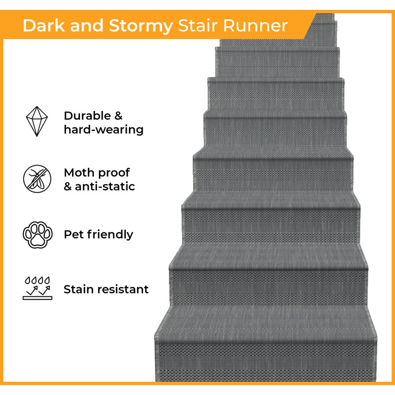 Stair Runner Solid Colour Flatweave Area Rug, Runner 60 x 450 cm