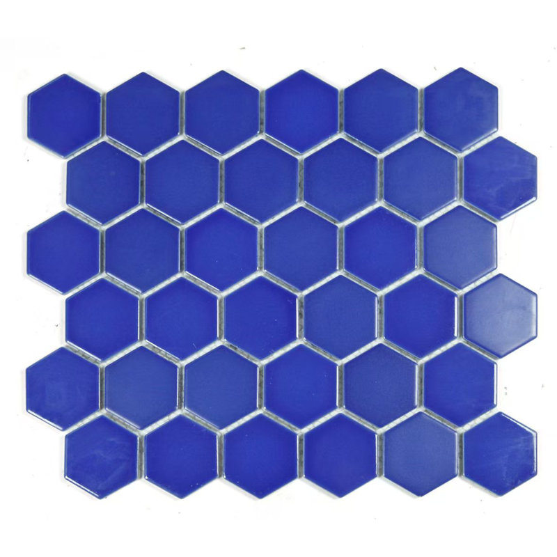 Carreau de mosaïque hexagonal en porcelaine lustrée 11 po x 12 po Monet, Bleu