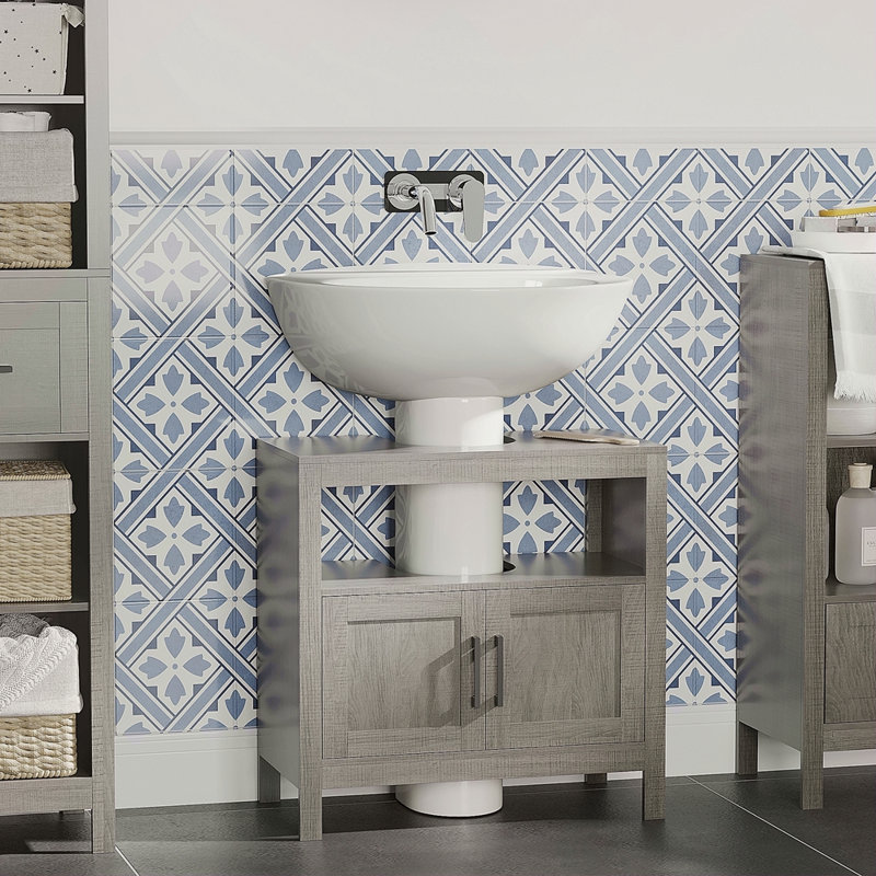 Armoire de rangement à piédestal, armoire de salle de bain sous lavabo avec 2 portes et tablette ouverte, meuble-lavabo