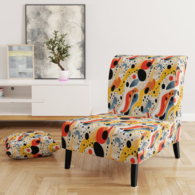 Red Popart Lichtensteins Lines Matrix - Upholstered Contemporary Slipper Chair, Red Accent Chair