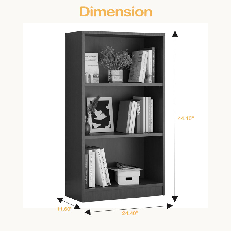 Bibliothèque autoportante à 3 tablettes en bois réglables pour le bureau à domicile, Cherry