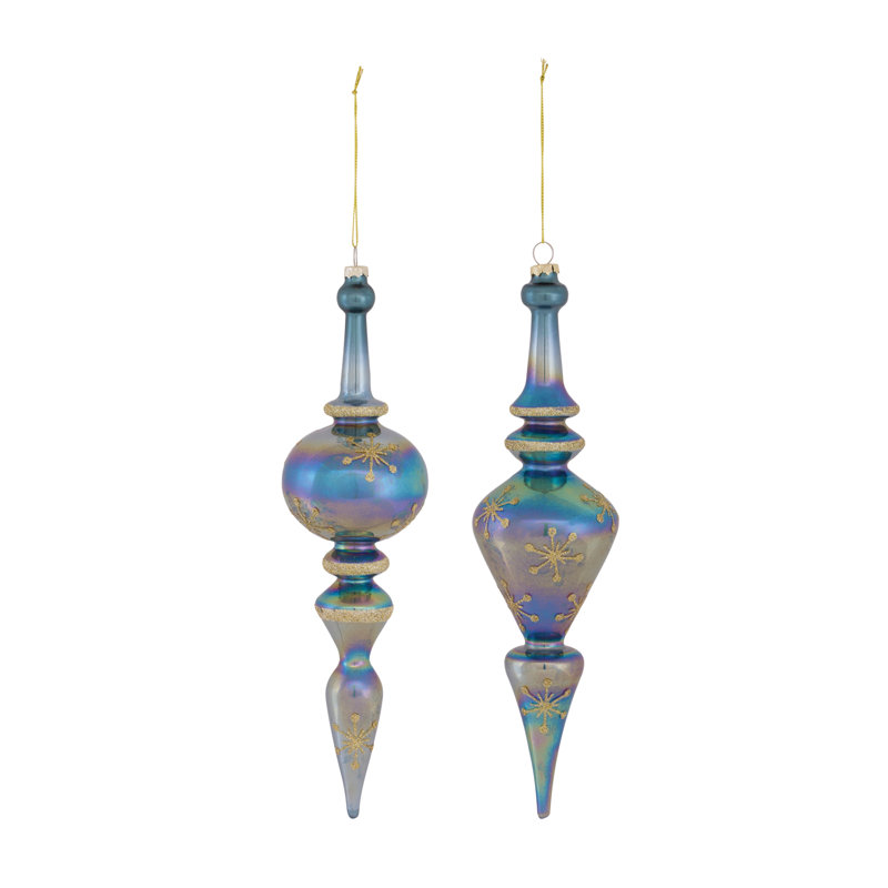 Glass Finial Ornament, 12.25" H x 3.25" W x 3.25" D, Blue