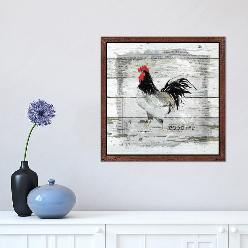 Farmhouse Collage Rooster by Carol Robinson - Floater Frame Print on Canvas, 93.98 cm H x 93.98 cm W, Brown