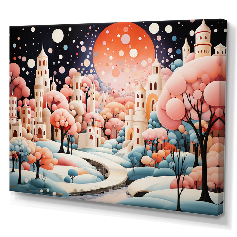 Rose, paysage urbain Art déco - Art mural déco ville, Toile tendue, H 34 po x l 44 po x P 1,5 po