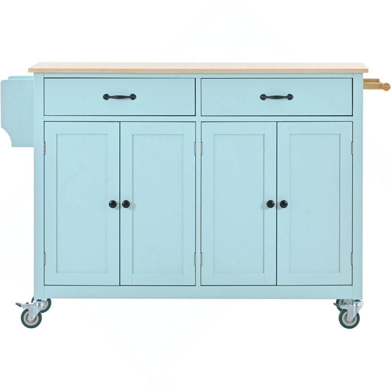 Kitchen Island Cart With Solid Wood Top And Locking Wheels,54.3 Inch Width,4 Door Cabinet And Two Drawers,Spice Rack, Towel Rack