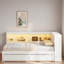 Lit de jour multiple avec tablettes de rangement, USB, DEL et 2 tiroirs-123034892