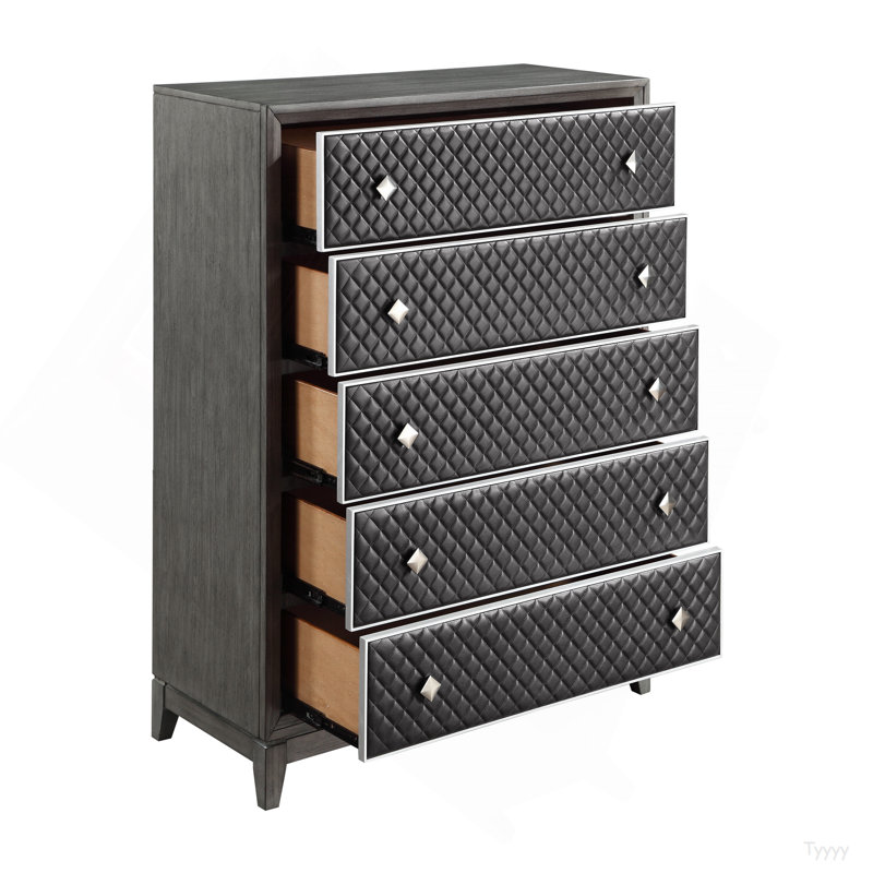 Meuble de chambre à coucher moderne de style 1 avec commode 5 tiroirs en similicuir gris