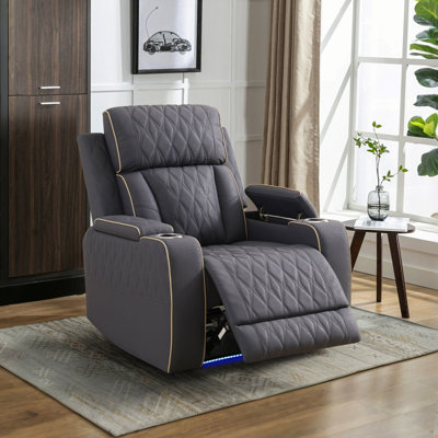 Lulu 36" Breathing Leather Living Room Recliner Chair With Arm Storage,Cupholders by Ivy Bronx