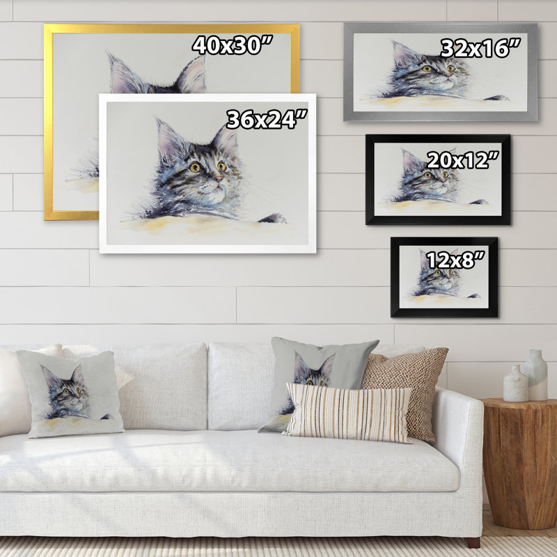 " Young Cute Cat Portrait ", Black Picture Frame, 8" H x 12" W x 1.5' D