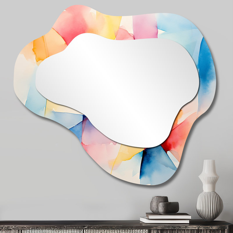 «Pastel Color Geometric Ink Explosion III» - Abstrait art mural en métal - Miroir mural moderne et irrégulier, 25 po x 28 po