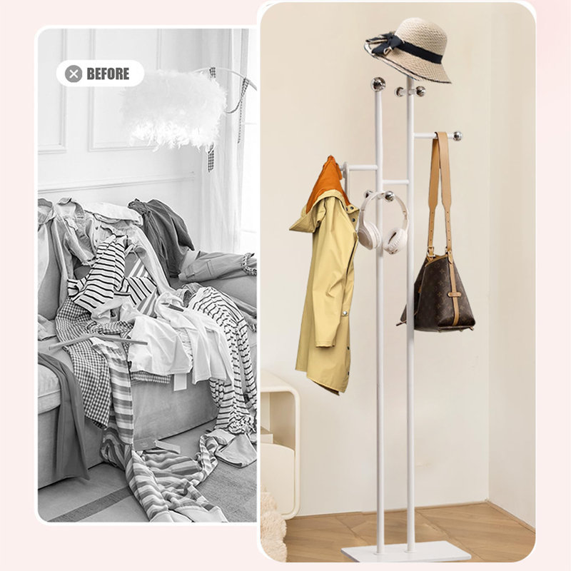 Coat Rack Freestanding With Marble Base, White