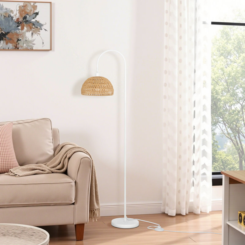 Aarzo 62" Arched/Arc Rattan Floor Lamp (Set of 2), White