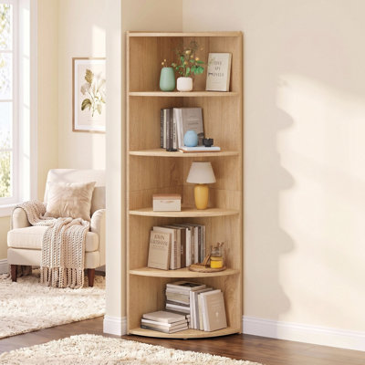 Finkel 66.9" H x 17.2" W Fan-Shaped 6-Tier Corner Bookcase, Wooden Opening Bookshelf