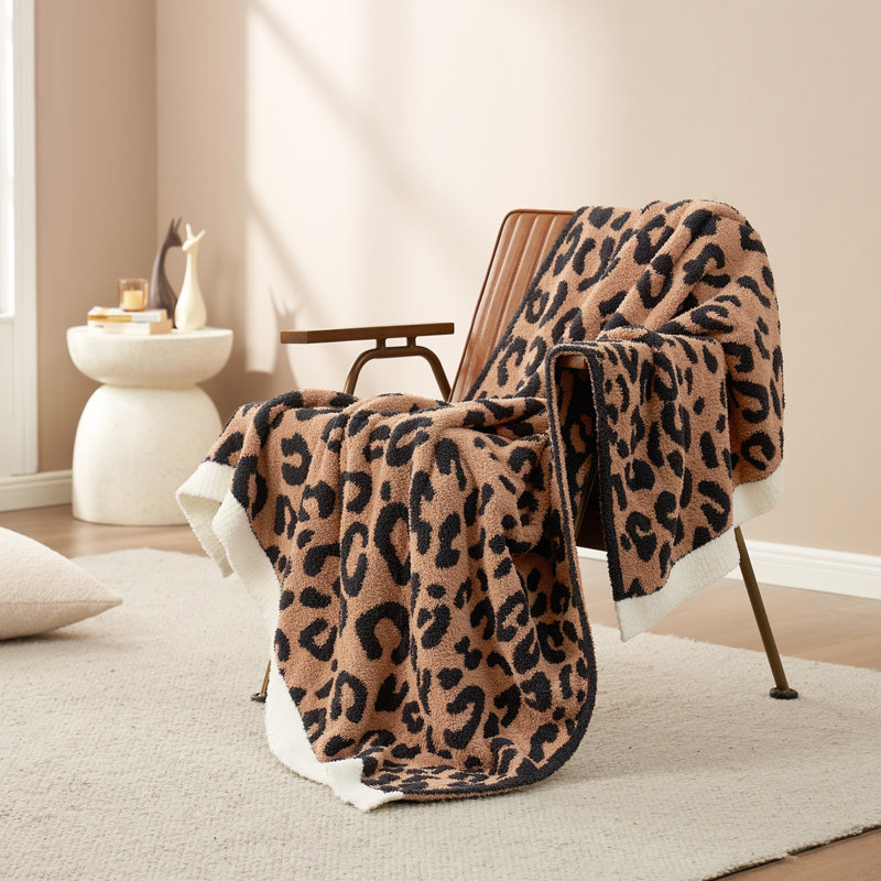 Jeté réversible Leopard, L 60 po x l 50 po, Noir