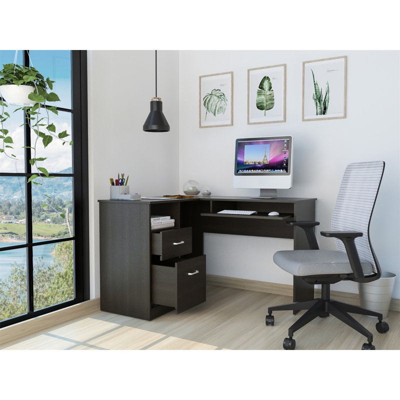 Bureau d'ordinateur en L à 2 tiroirs et 2 tiroirs, Noir