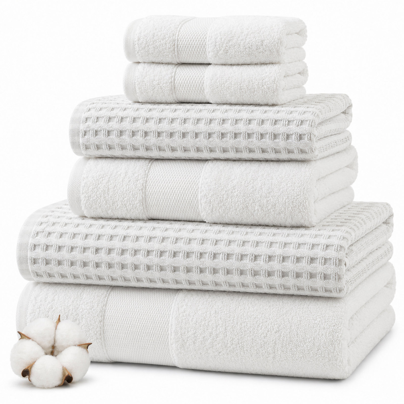 Drucilla 6-Piece Jacquard Cotton Towel Set, White