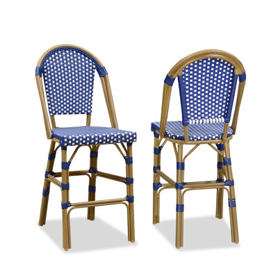 Patio Bamboo Print Finish Bar Stools With Rattan Back (Set Of 2)
